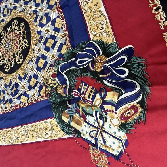 Vintage Silk Baroque Holiday Scarf | Navy, Gold, Red | Jujus Vintage Find - Picture 6 of 10